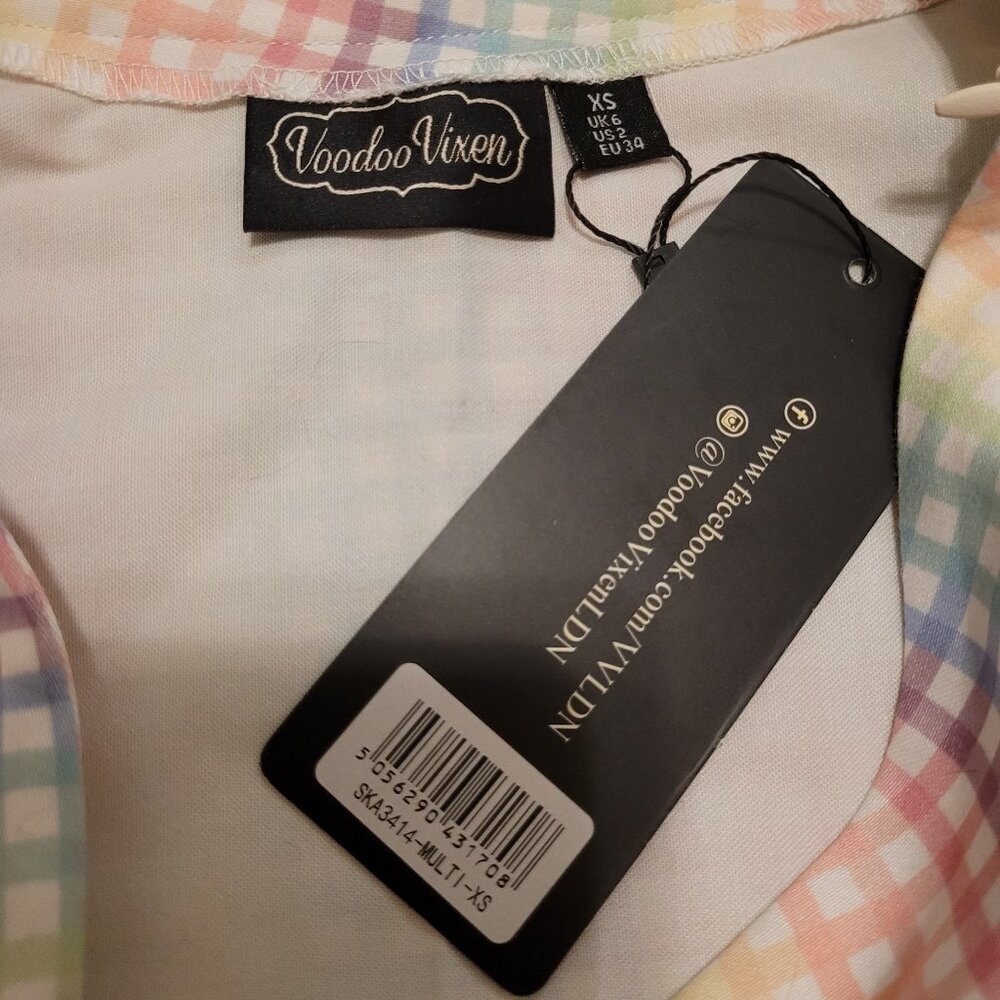NWT UV Voodoo Vixen 1950s Rainbow Gingham Swing Skirt Size XS - Picture 4 of 6